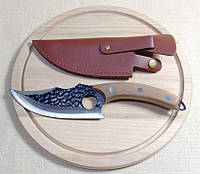 Кованый разделочный нож для дома и отдыха на природе с кожаным чехлом
