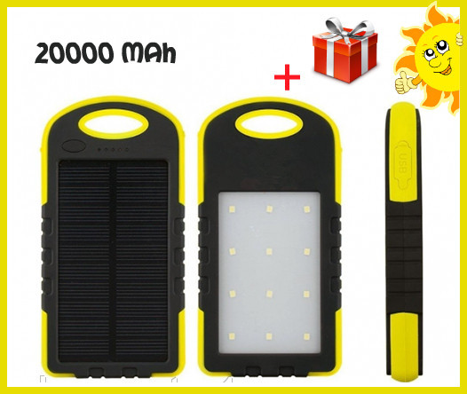 Зарядний пристрій Solar Power Bank 20000 mAh на сонячній батареї / LED підсвічування, Топовий