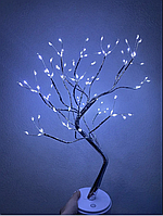 Светильник-ночник "Дерево Бонсай" серебристого цвета с холодной LED подсветкой, настольная лампа для дома