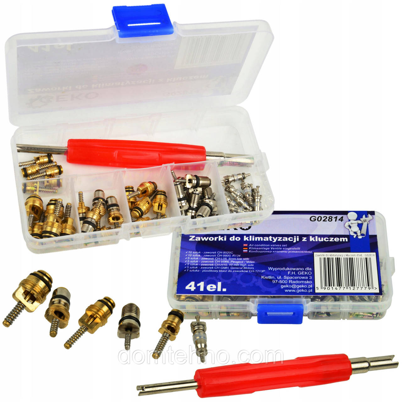 Набір клапанів, ніпелів кондиціонера з ключем, 41 шт Geko G02814
