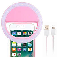 Светодиодное селфи-кольцо с USB-зарядкой Selfie Ring Light (на аккумуляторе) Розовый, Топовый