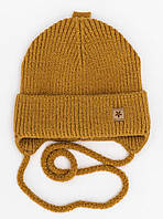 Демисезонная шапочка на завязочках для новорожденного размер 38-40 осенняя весенняя детская шапка
