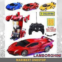 Машинка трансформер Lamborghini Robot Car Size 18, синяя и красная