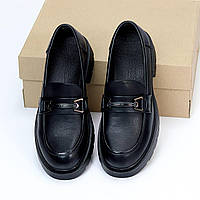 Женские туфли лоферы кожаные стильные классические черные натуральная кожа