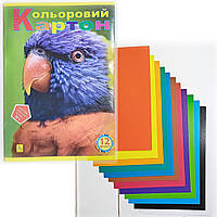 Кольоровий картон А4 ОДНОСТОРОННІЙ 12 кольорів «КОЛЕНКОР» / набір кольорового картону / CK12