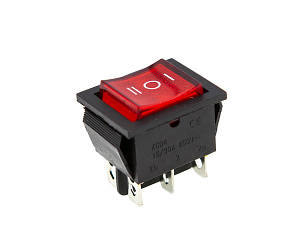 Кнопка KCD4 (250V, 15/30A) широка червона, 3 позиції, 6 контактів