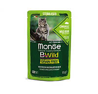 Влажный корм Monge Cat Wet Bwild Grain Free Sterilised с мясом дикого кабана и овощами в соусе 85 г