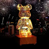 3D Медведь Ночник, Bearbrick, 3D bear fireworks Проекционный светильник мишка,SK