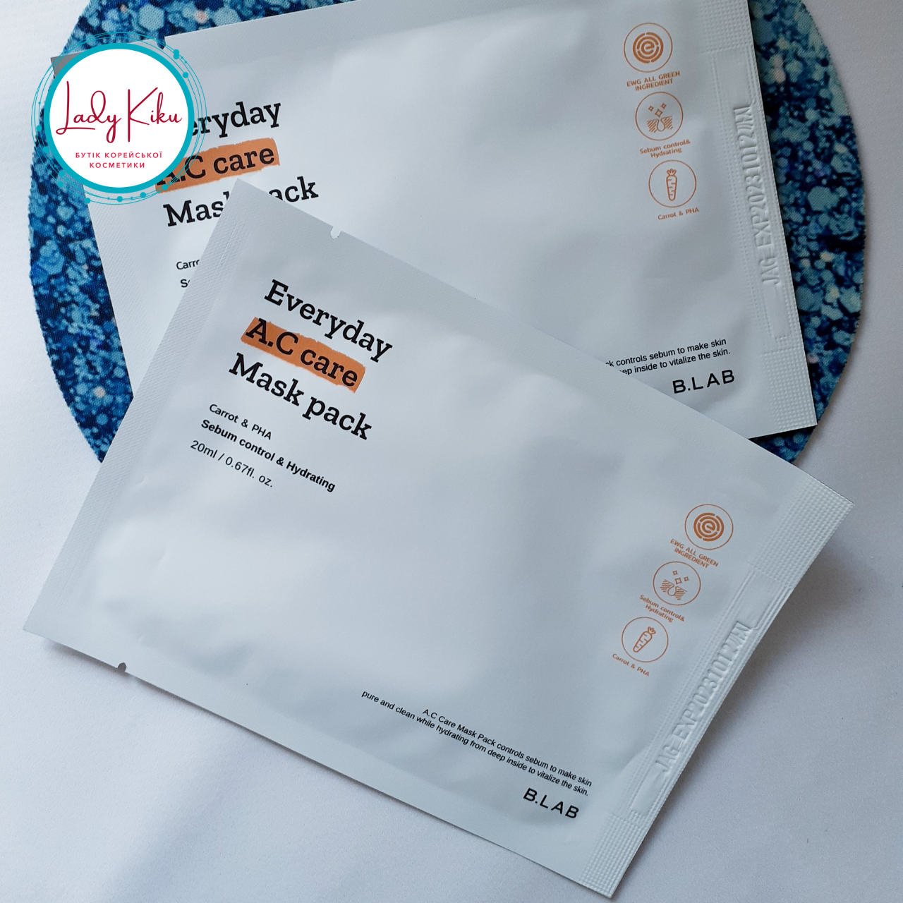 Зволожуюча заспокійлива тканева маска з екстрактом моркви B_LAB Everyday A.C Сare Mask Pack, 20g