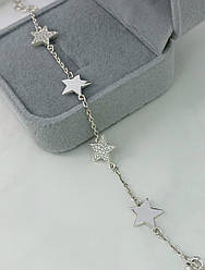 Срібний браслет на руку жіночий із зірочками Красивий браслетик з фіанітами срібло 925 проби