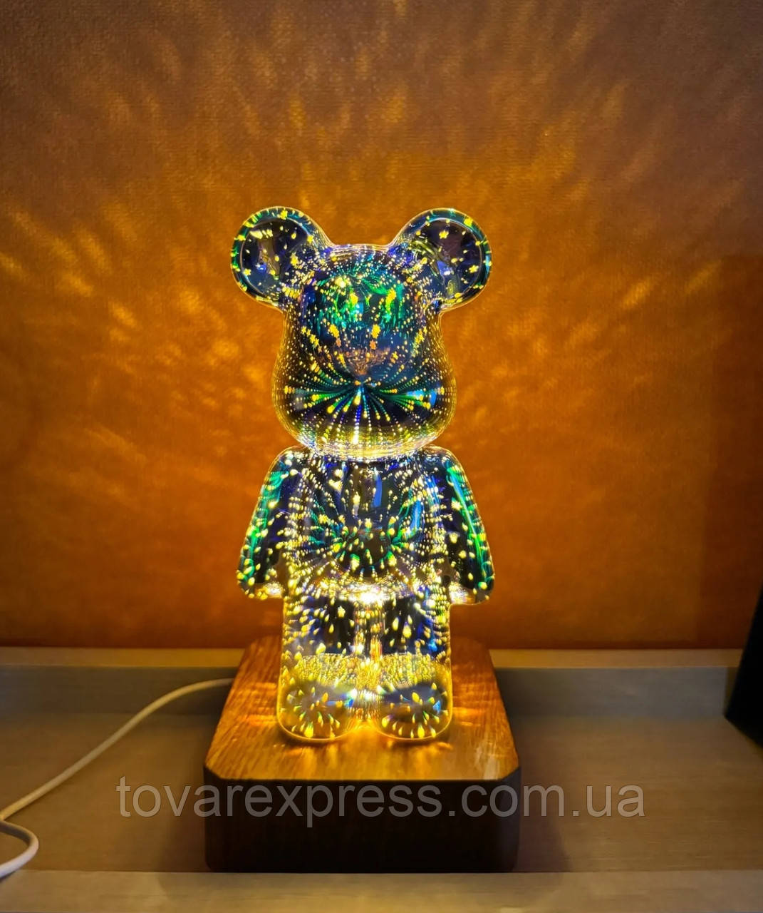 3D ночник Мишка Фейерверк стеклянный RGB светильник лампа Медведь Bearbrick 8 цветов,TE - фото 1 - id-p2126500179