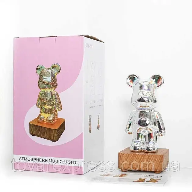 3D ночник Мишка Фейерверк стеклянный RGB светильник лампа Медведь Bearbrick 8 цветов,TE - фото 3 - id-p2126500179