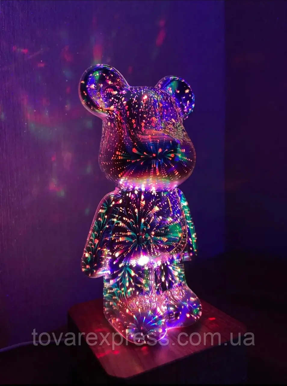 3D ночник Мишка Фейерверк стеклянный RGB светильник лампа Медведь Bearbrick 8 цветов,TE - фото 4 - id-p2126500179