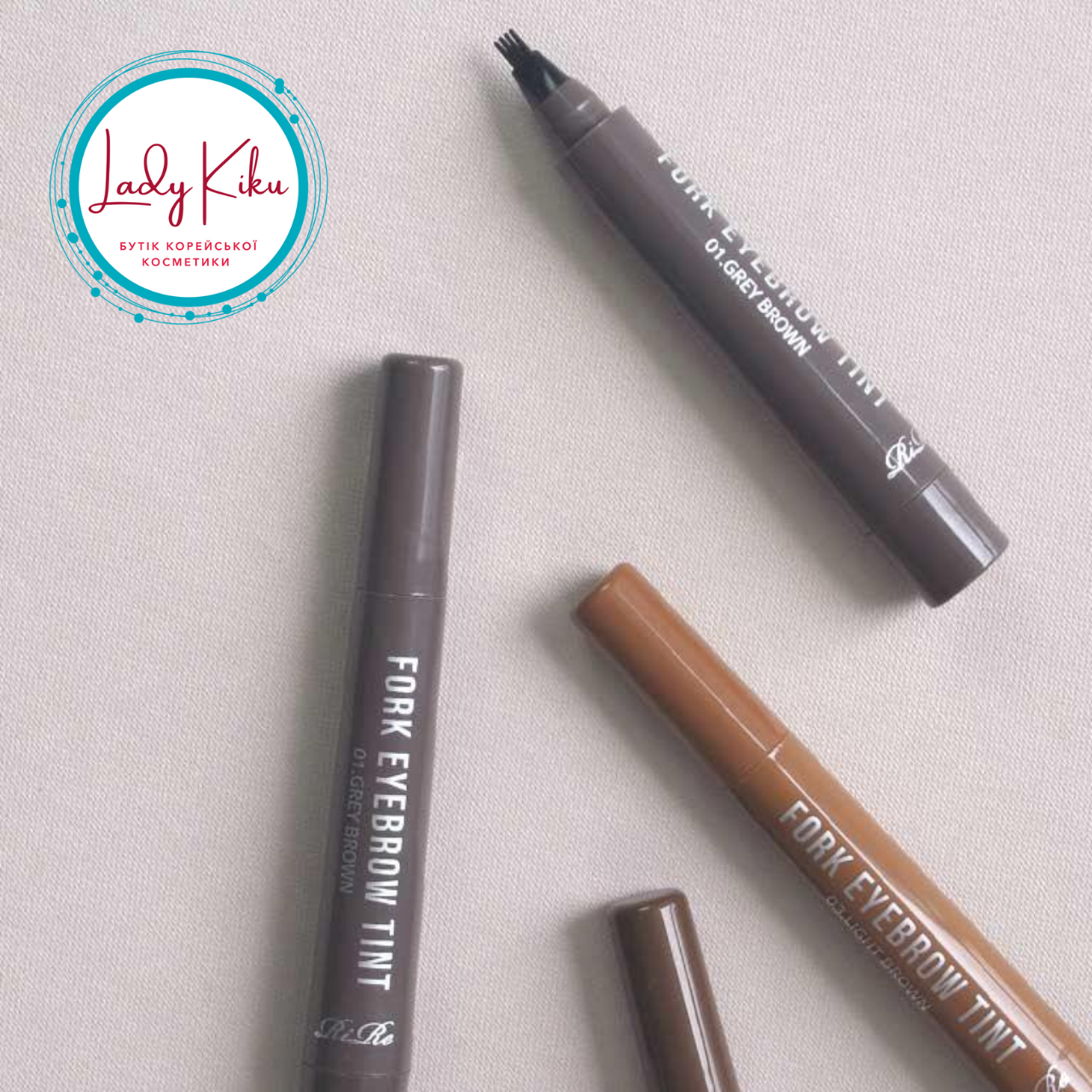 Водостійкий тінт для брів з потрійним аплікатором RiRe Fork Eyebrow Tint #04 Gray Black, 2g