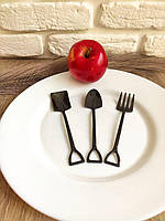 Десертний набір столових приборів - 2 лопати і виделка з нержавіючої сталі, Срібло