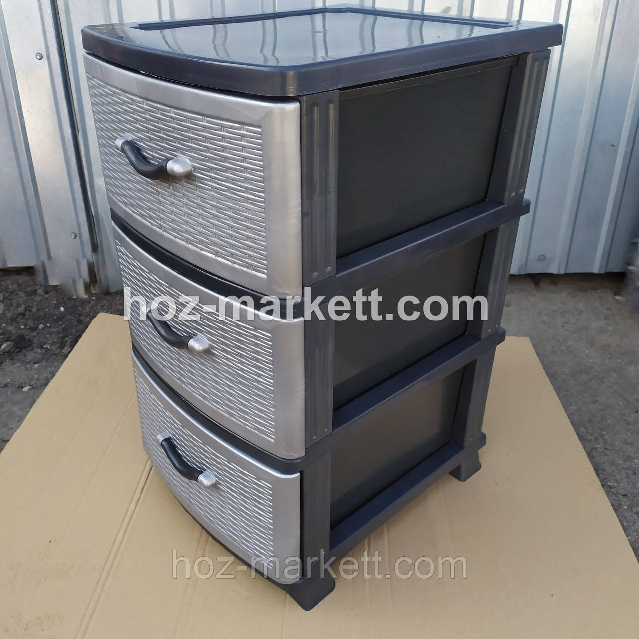 Комод пластиковий сірий на 3 ящики виробництво Україна, фото 1