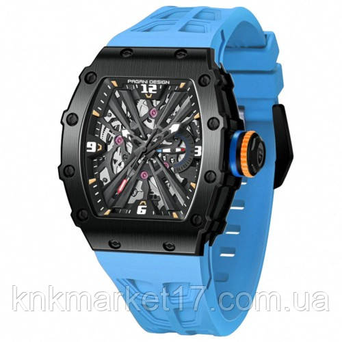 Чоловічий кварцовий водонепроникний (100м) годинник з нержавіючої сталі Pagani Design PD-1738 Black-Blue