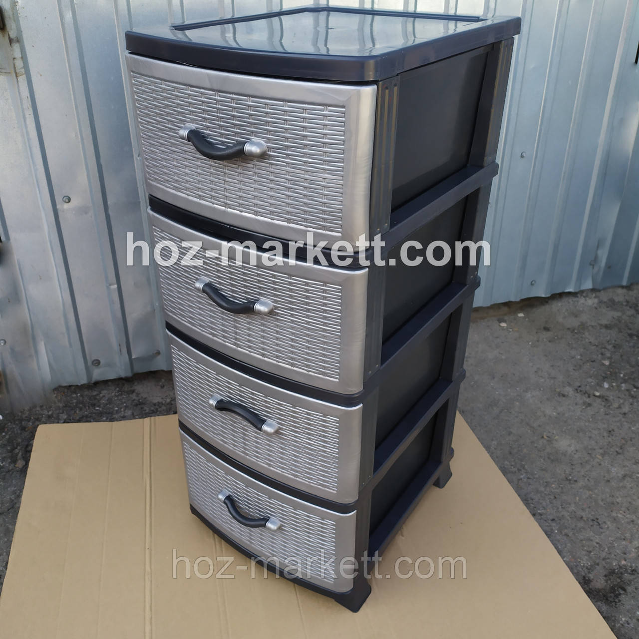 Тумбочка-комод пластиковий сірий на 4 ящики виробництво Україна, фото 1