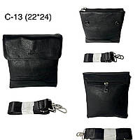 Сумка шкіряна на три відділення розмір 22*24 см чорна