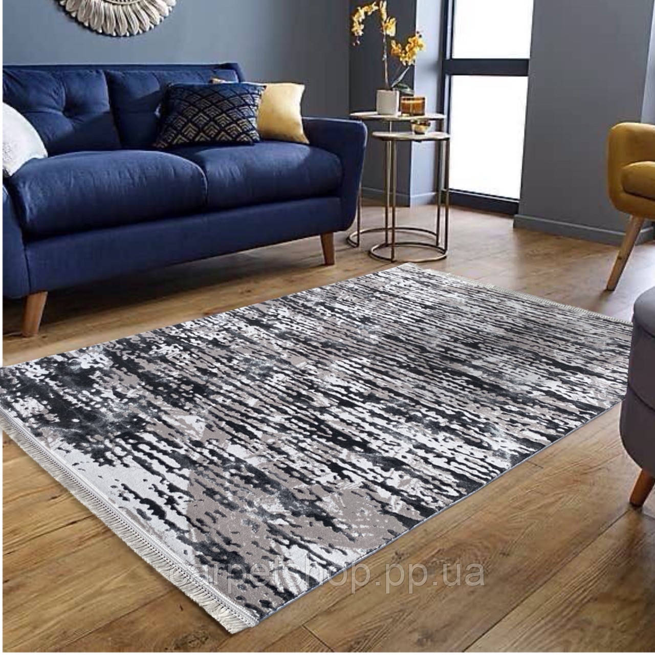 Прямокутний килим у спальню, на підлогу розмір: 1.2х1.8м сірого кольору Virtual Magnolia дизайн 03881A
