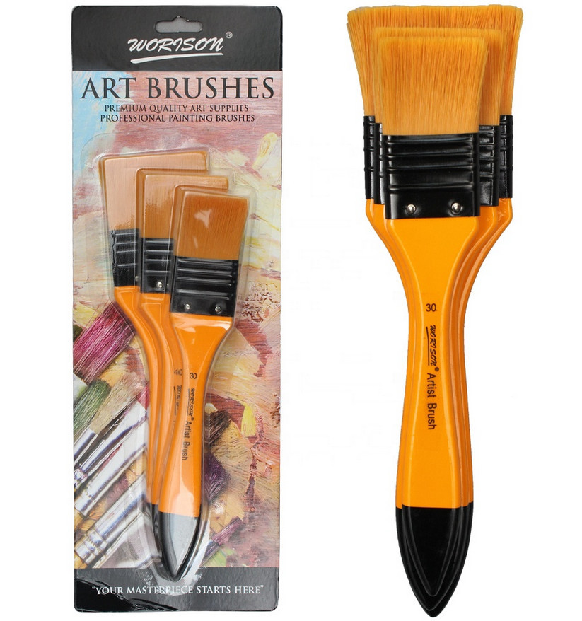 Набір синтетичних пензлів для малювання 3 шт плоскі Worison