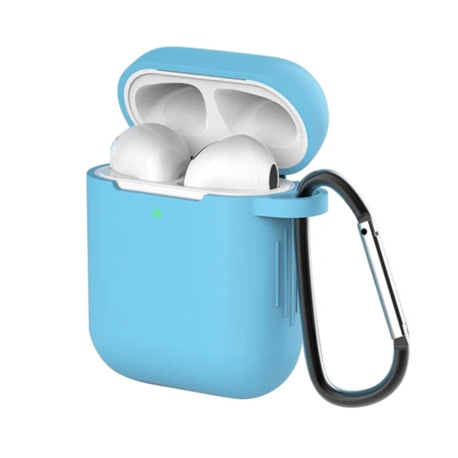 Силіконові чохли Блакитні Для Навушників Apple Аїрпідсів із карабіном, фото 1