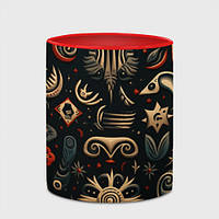 Кружка с принтом «Абстрактный узор в славянском стиле на тёмном фоне» (цвет чашки на
