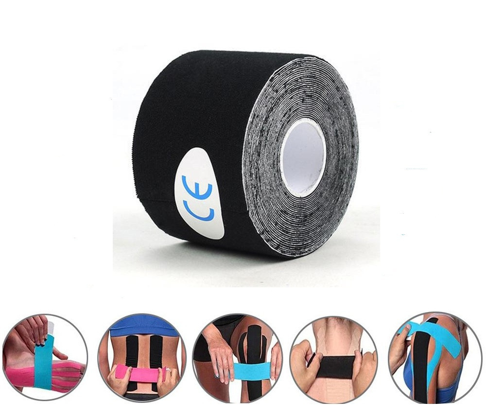 Кінезіо Тейп 5 см х 5 м Кінезіологічний спортивний тейп стрічки Kinesiology Tape, чорний