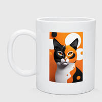 Кухоль з принтом керамічний «Рудий кіт з чорними та білими колами» (колір чашки на вибір)