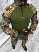 Тактический убакс олива мультикам с налокотниками, мужская военная рубашка убакс мультикам весна лето рип-стоп