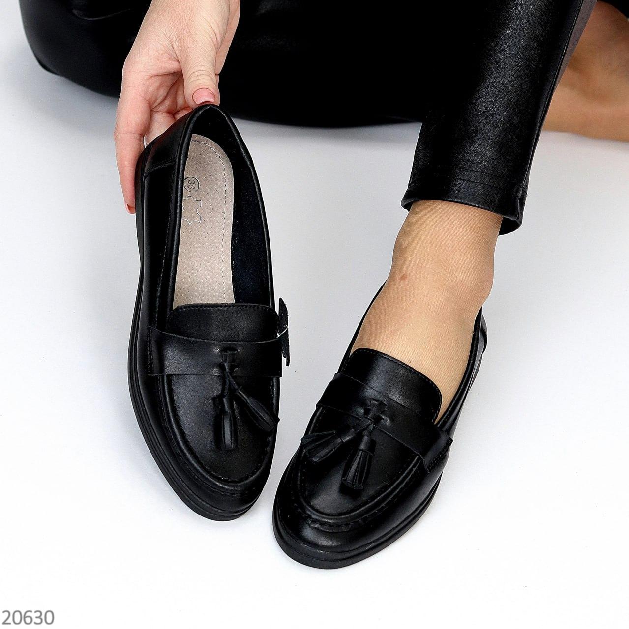 Женские лоферы туфли кожаные удобные стильные черные натуральная кожа - фото 5 - id-p2126599802