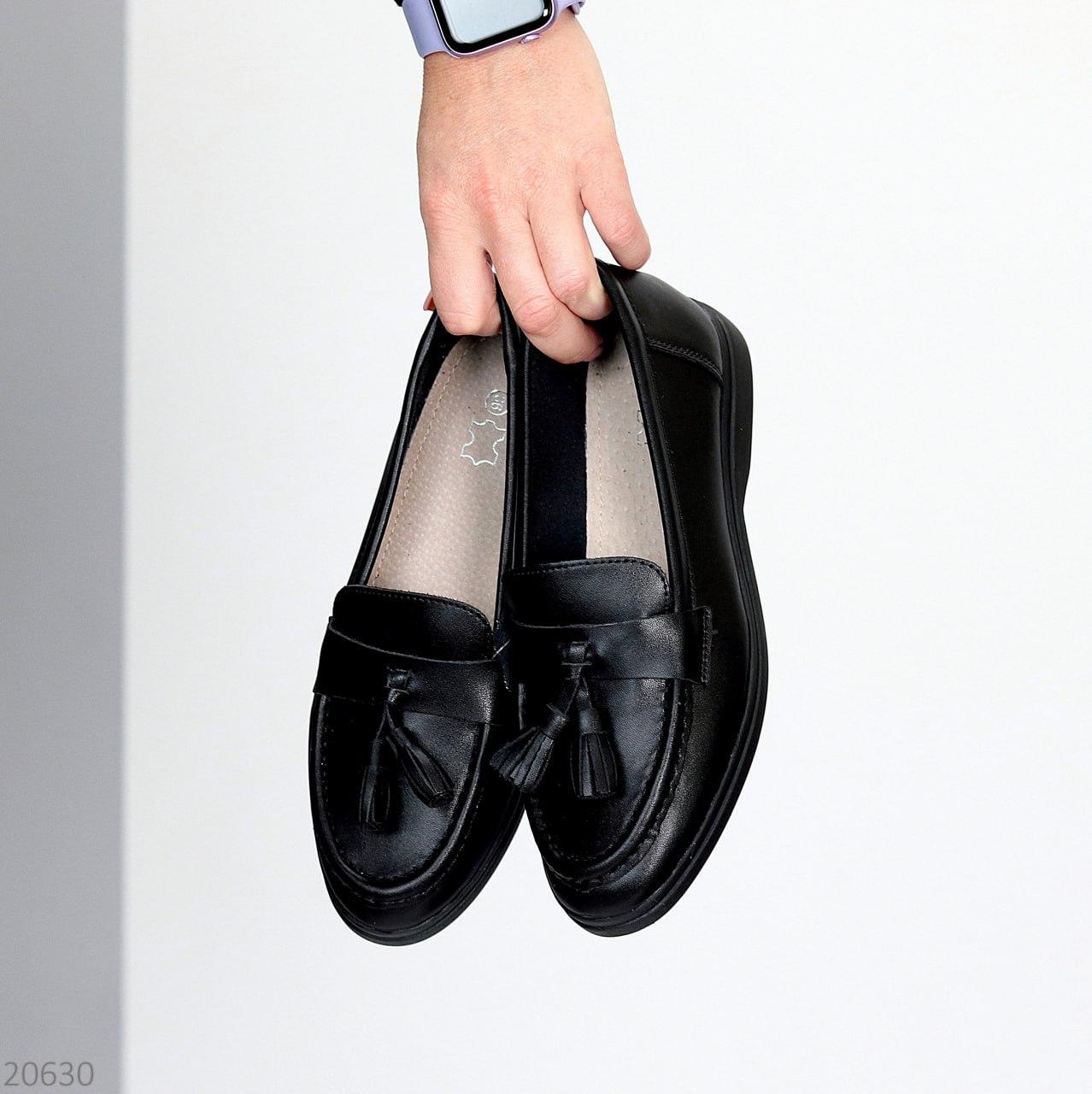 Женские лоферы туфли кожаные удобные стильные черные натуральная кожа - фото 10 - id-p2126599802