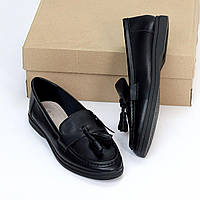 Женские лоферы туфли кожаные удобные стильные черные натуральная кожа 37