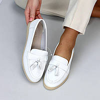 Женские лоферы туфли кожаные удобные стильные белые натуральная кожа 37