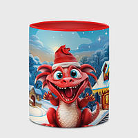 Кухоль з принтом з повним замком «Дракон милий новорічний 2024 символ року» (колір чашки на вибір)