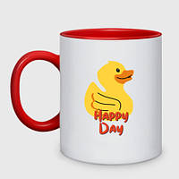 Кружка с принтом двухцветная «Жёлтая резиновая уточка - счастливый день» (цвет чашки на выбор)