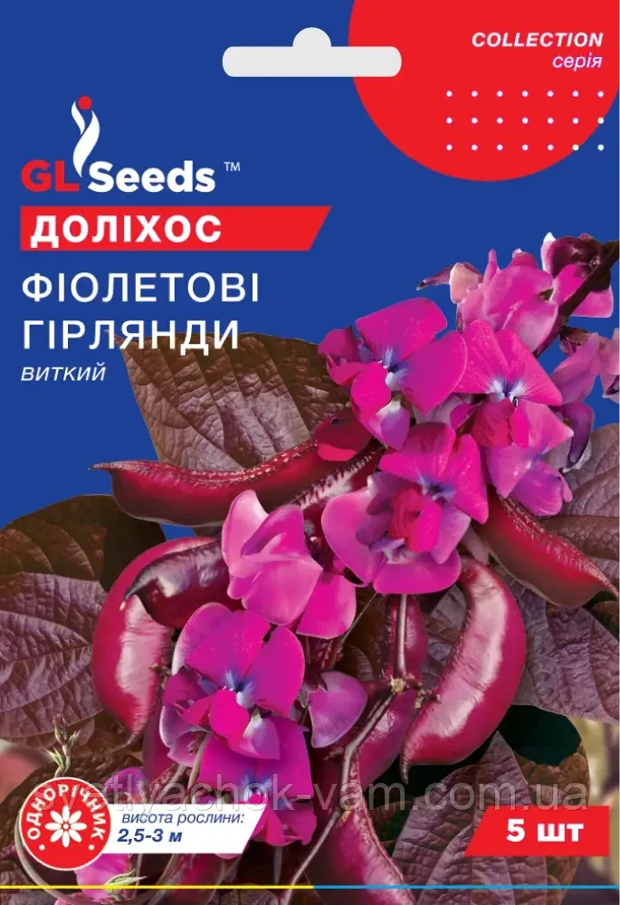 Доліхос Фіолетові Гірлянди кучерявий ліана невибаглива понад 3 м заввишки, паковання 5 шт.