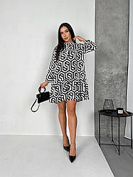 Простора сукня-трапеція в ретро стилі з комірцем стійкою і воланом по подолу, норма і батал великі розміри