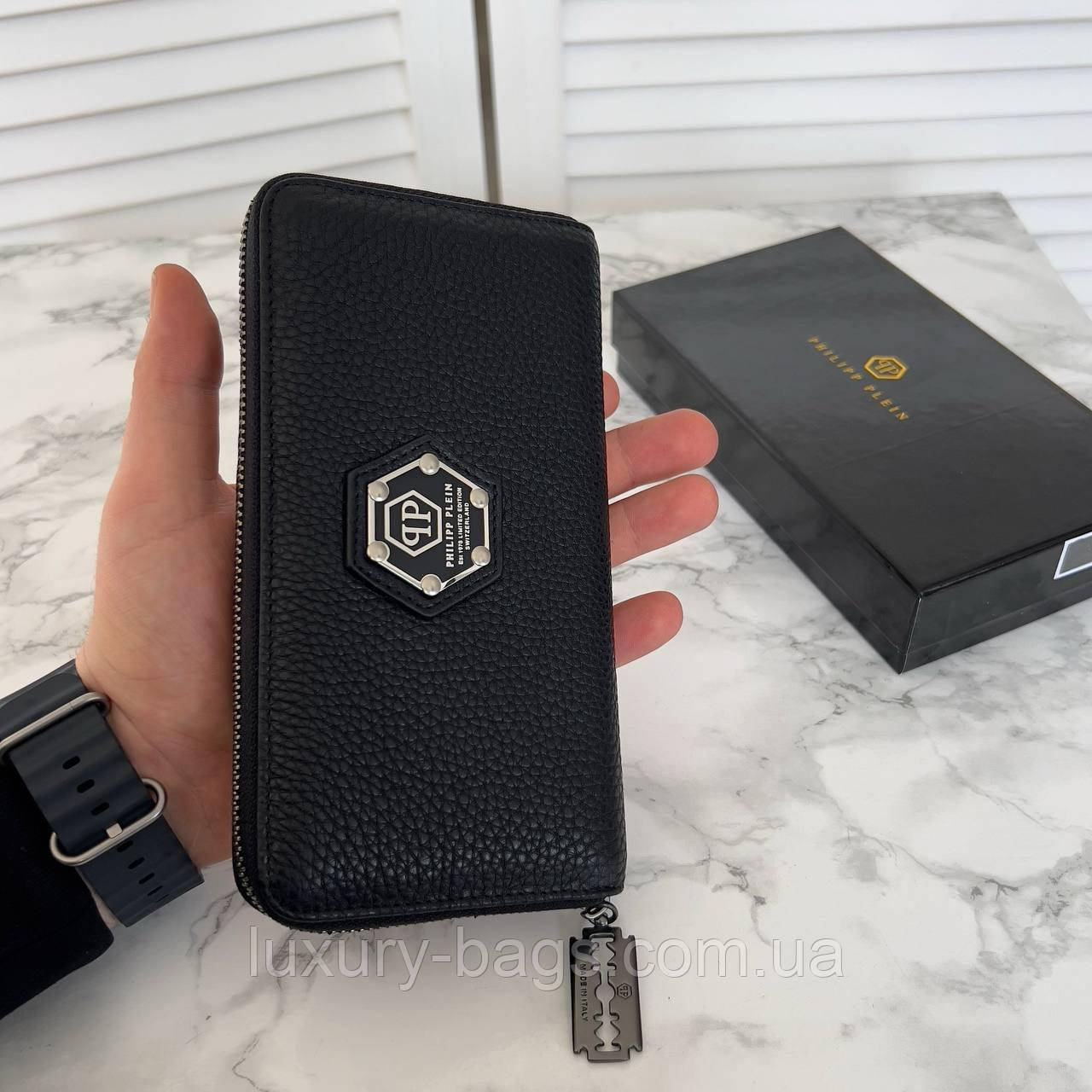 Чоловічий стильний гаманець Philippe Plein на змійці, фото 1