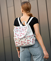 Жіночий рюкзак-сумка Trinity білий з принтом, Міська сумка трансформер 2 в 1 TRICON