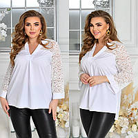 Женская красивая блуза расширенного фасона со вставками кружева, батал и супер батал большие размеры