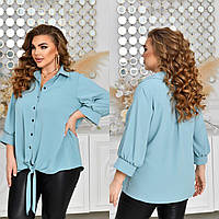 Жіноча простора блуза-сорочка на ґудзиках і з зав'язкою на полах, батал і супер батал великі розміри