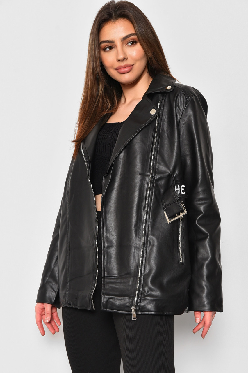 Куртка жіноча з екошкіри чорного кольору. 175183T Безкоштовна доставка