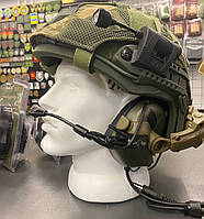 Тактический комплект шлем Fast + кавер + наушники Earmor М32 + крепление чебурашка + противовес (Оливковый) S