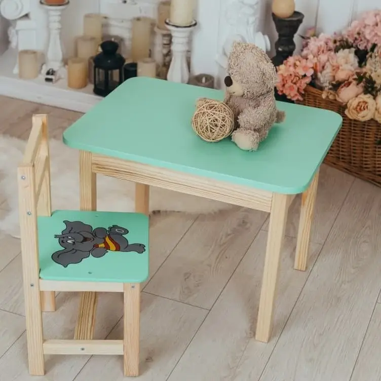 Дитячий письмовий столик та стільчик (з ящиком) для малювання та навчання (Зелений) Слонік
