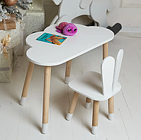 Детский столик Облачко и стульчик Зайчик (Белый)
