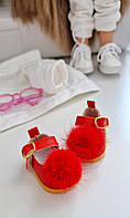 Туфлі для ляльок 5 см колір червоний з помпошками