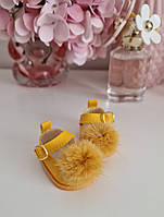 Туфли для кукол 5см цвет желто-горчичный с помпошками