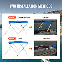 VEVOR 3-bow bimini top boat cover, 1550-1670 mm installation width 900D polyester canopy with aluminium alloy