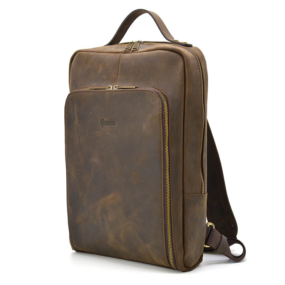 Кожаный рюкзак для ноутбука 14" RC-1239-4lx TARWA коричневая crazy horse высокое качество - фото 2 - id-p2126857144